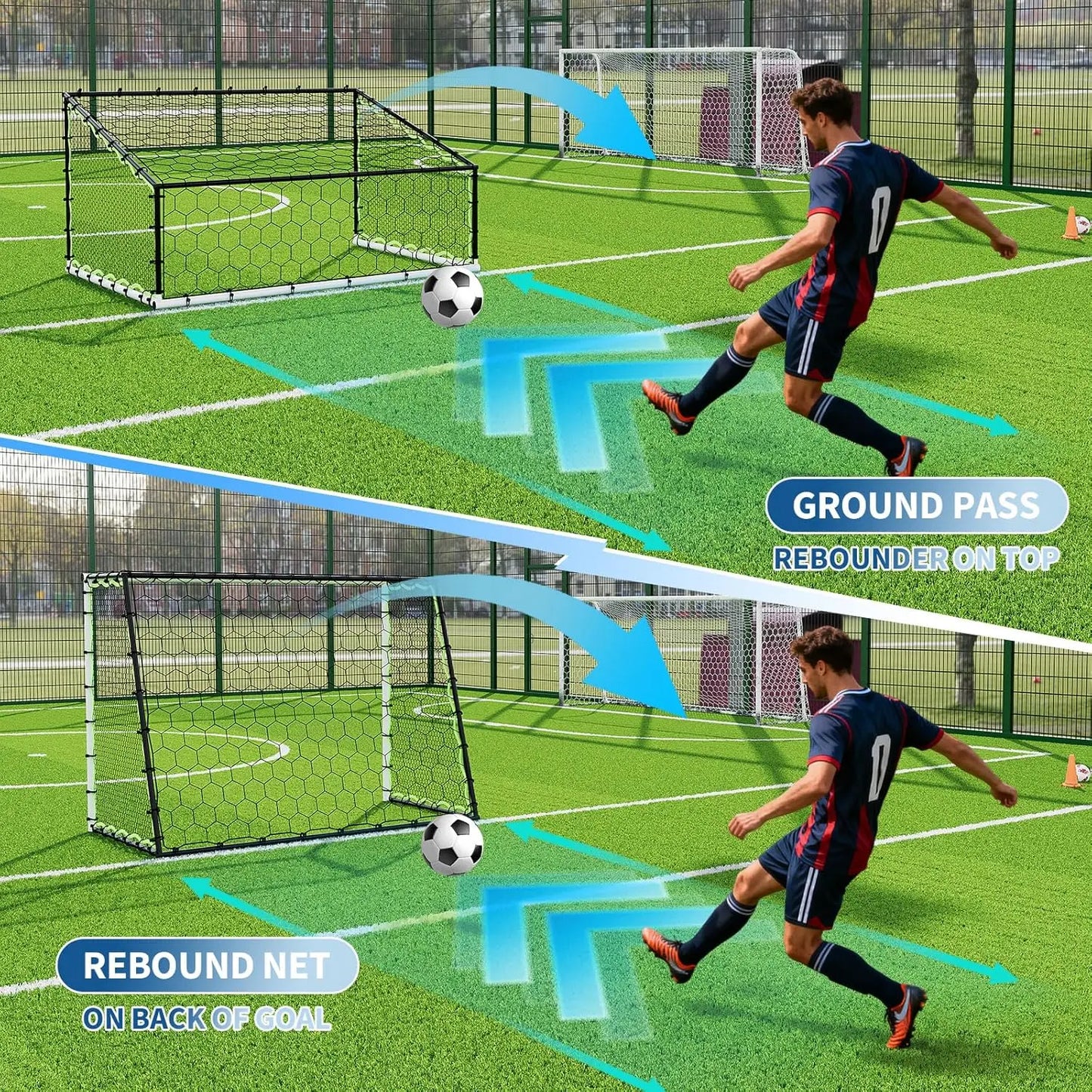 Heavy Duty Portable Soccer Goal With Metal Frame Rebounder Net