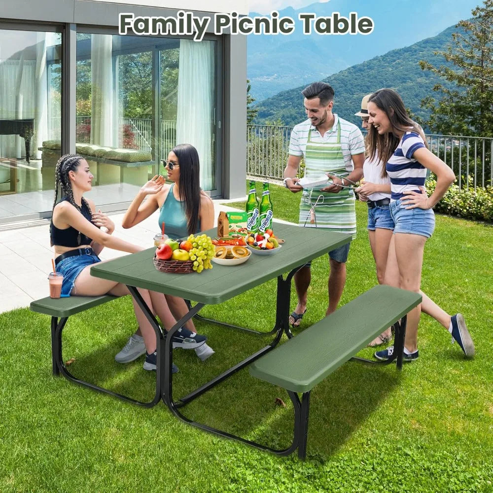 Portable Picnic Table Bench Set For Four Heavy Duty Frame