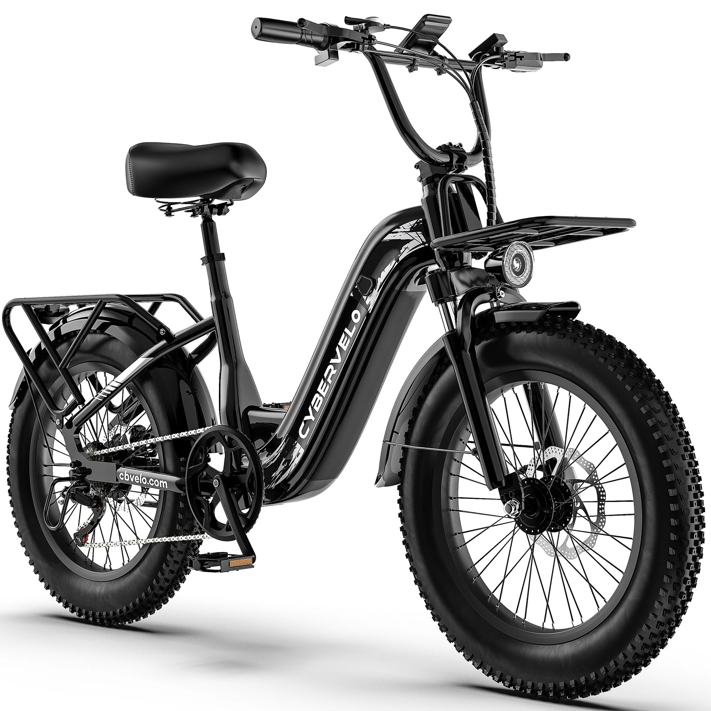 Cybervelo Step-Thru Electric Bike for Adults, 48V 20AH Removable Battery, 20" Fat Tire Shimano 7-Speed Commuter ebike EK12