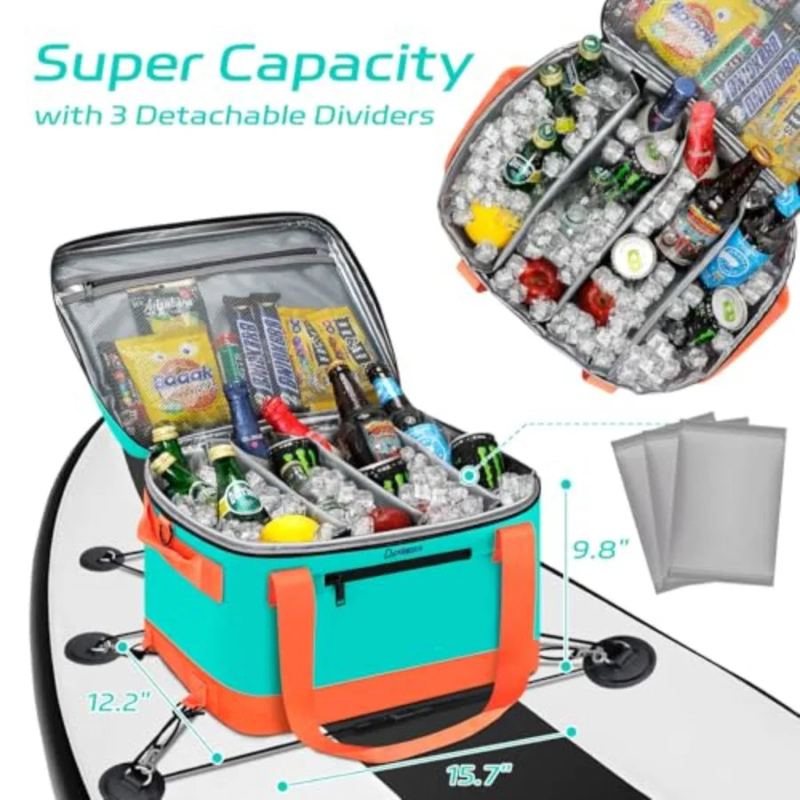 Paddle Board Cooler Waterproof, Super Capacity SUP Paddleboard Deck Cooler with Shoulder Strap and 6 Elastic Rope Clips, Paddle