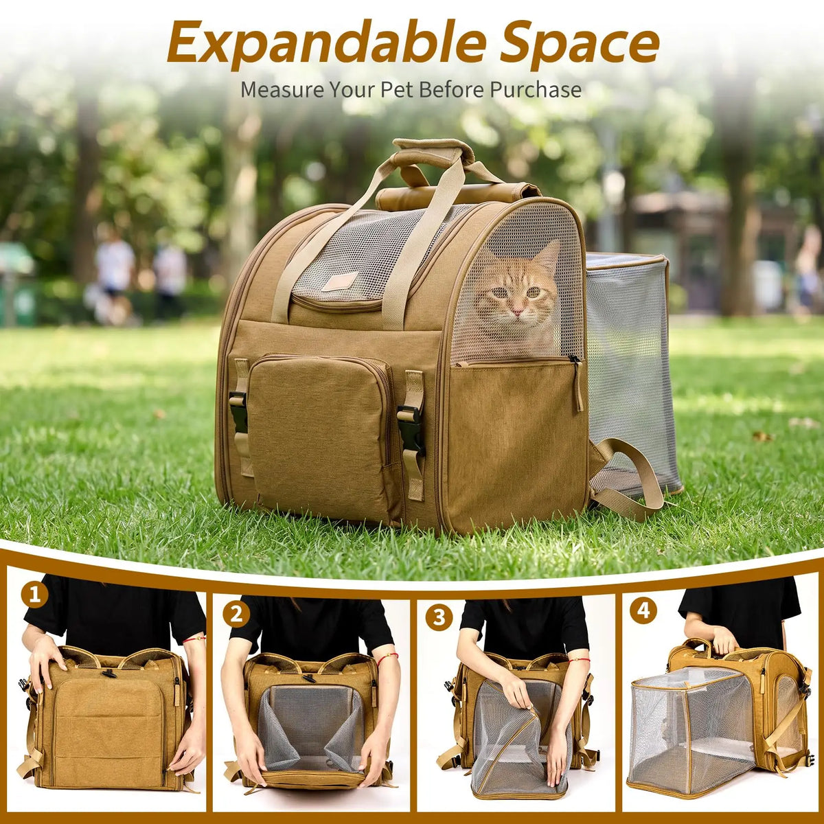 Expandable Mesh Cat Carrier Backpack With Breathable Nylon Shoulder Straps
