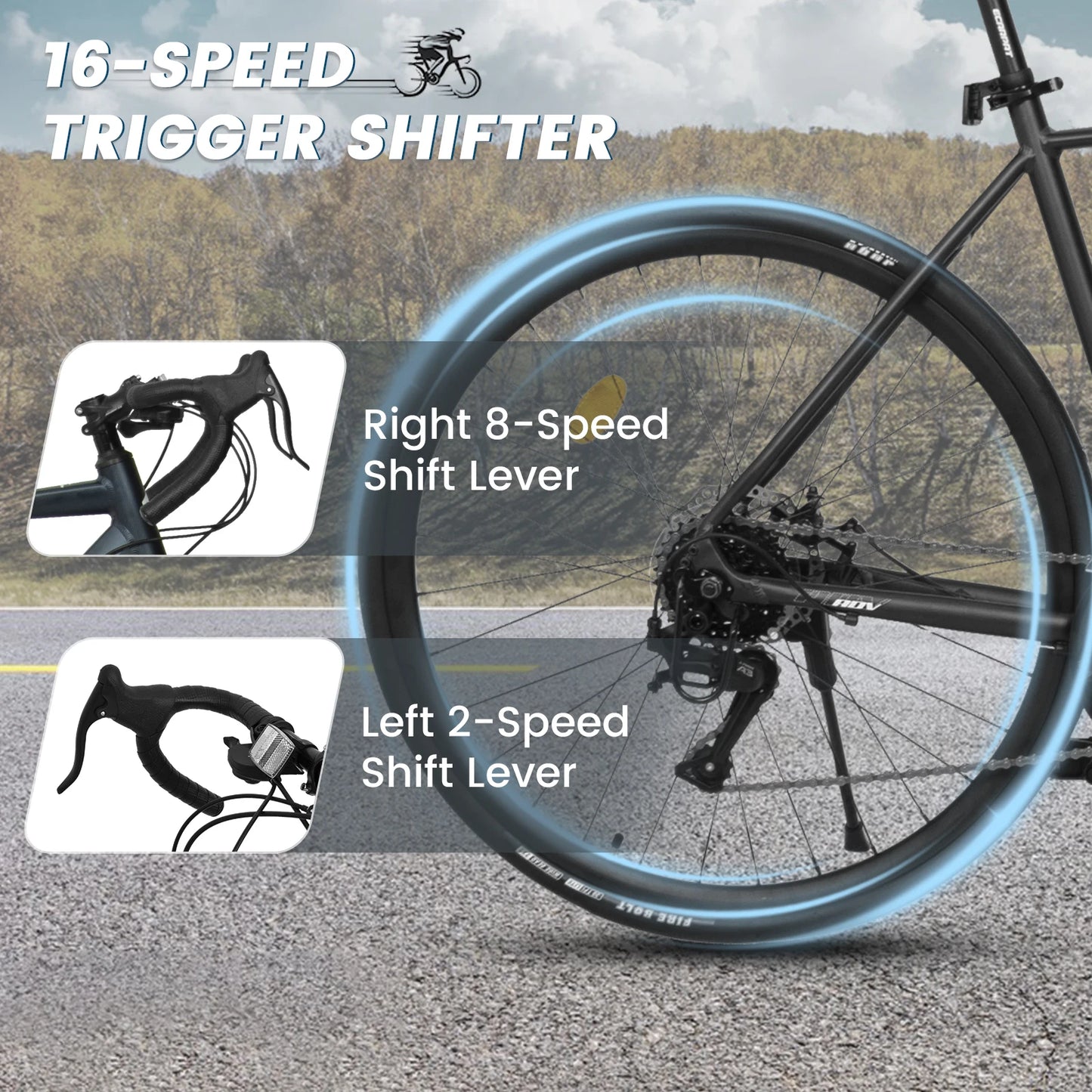 700C Road Bike for Adult Men and Women, 16 Speed Road Bicycle, Lightweight Aluminum Frame, Dual Disc Brake, Racing Bike, Adult City Commuter Bicycle