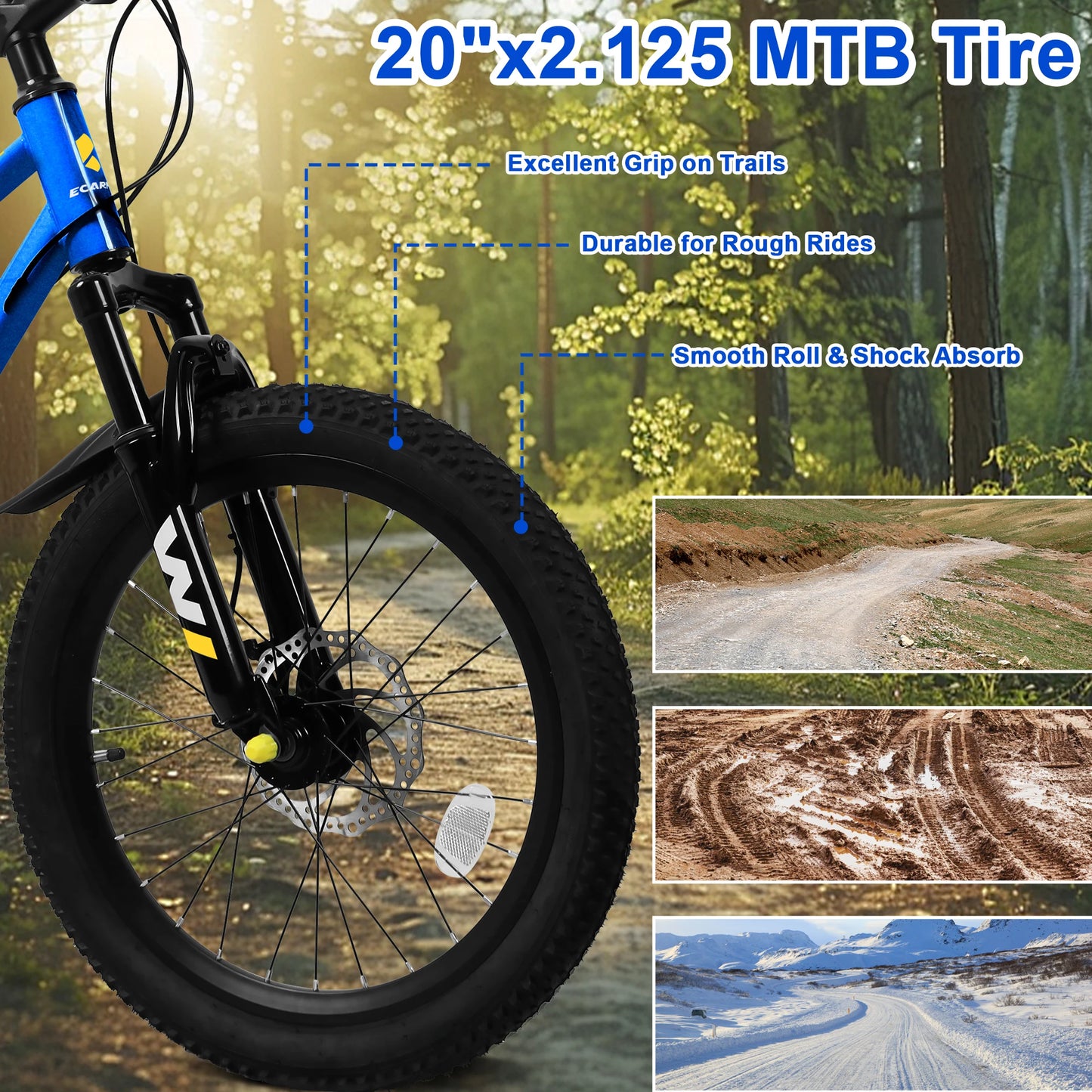 20 inch Mountain Kids Bike for Boys & Girls, Ages 6-12, 7-Speed with Front Suspension