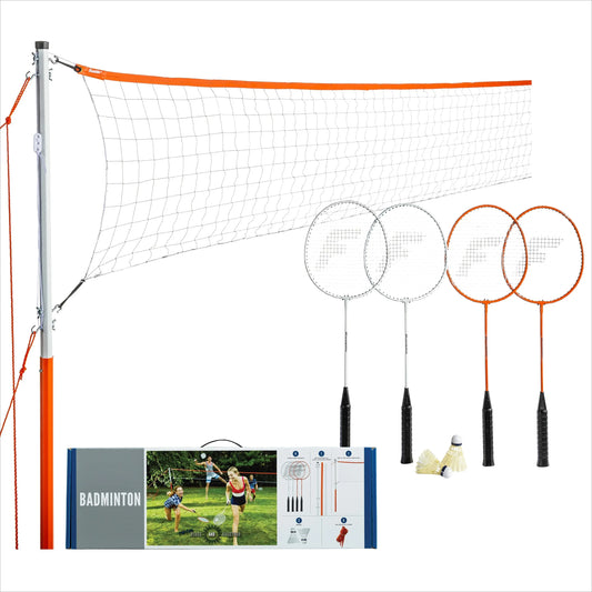 Badminton Net Starter Set With Steel Rackets And Stakes