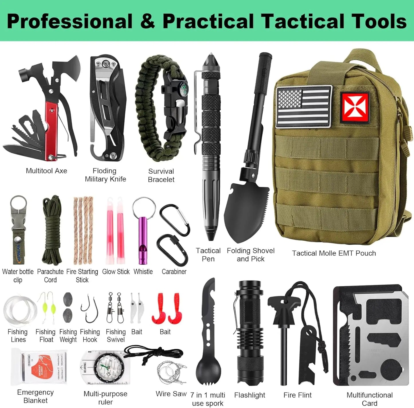 256 In 1 Survival First Aid Kit Featuring Molle Pouch