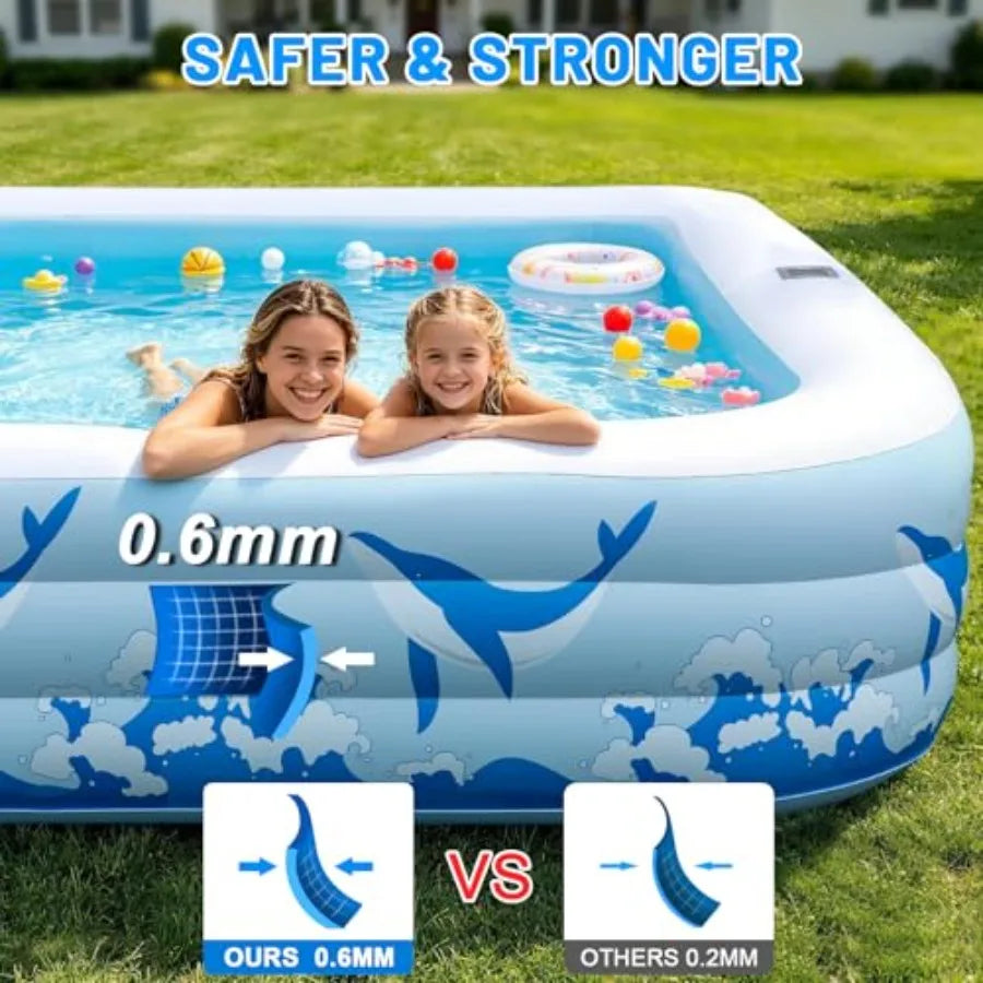 Inflatable Backyard Pool for Kids and Adults With LED Lights