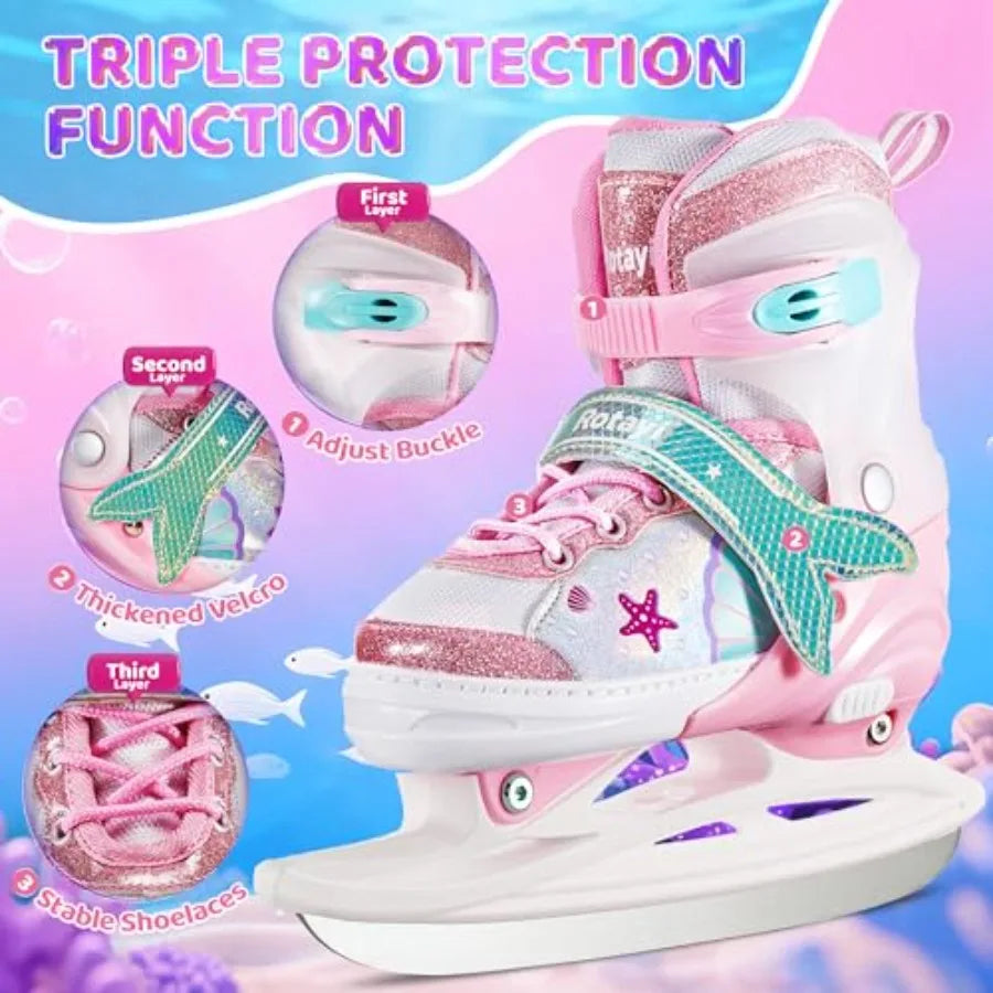 Mermaid Tail Adjustable Ice Skates for Girls and Youth