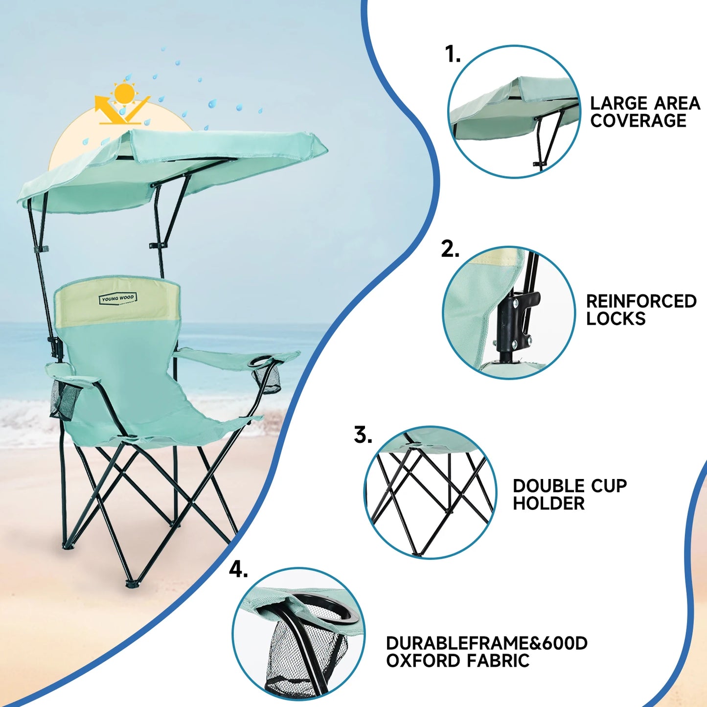 GERC YoungWood Portable Folding Camping Chair Aluminum Alloy