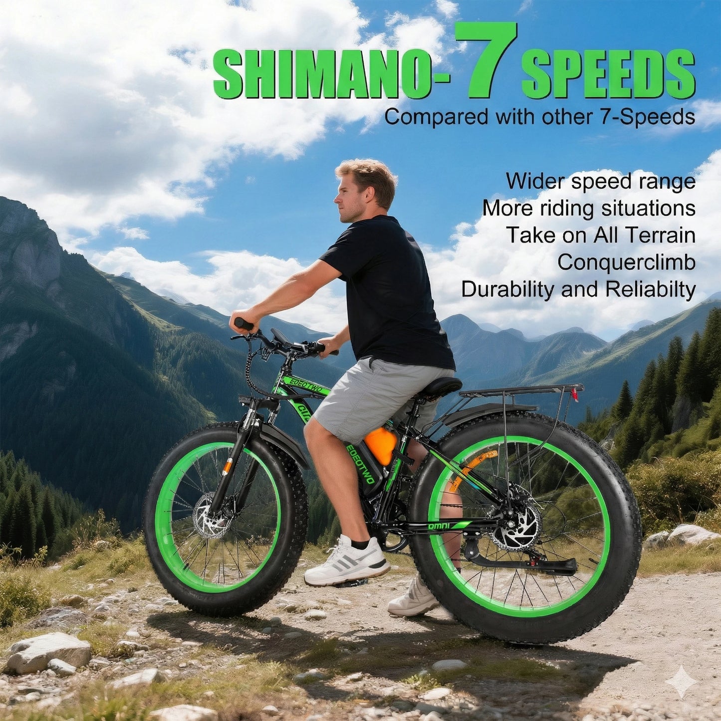 EOEOTWO Fat Tire Electric Bike 48V 20Ah Battery 1000W Motor Up To 30 MPH