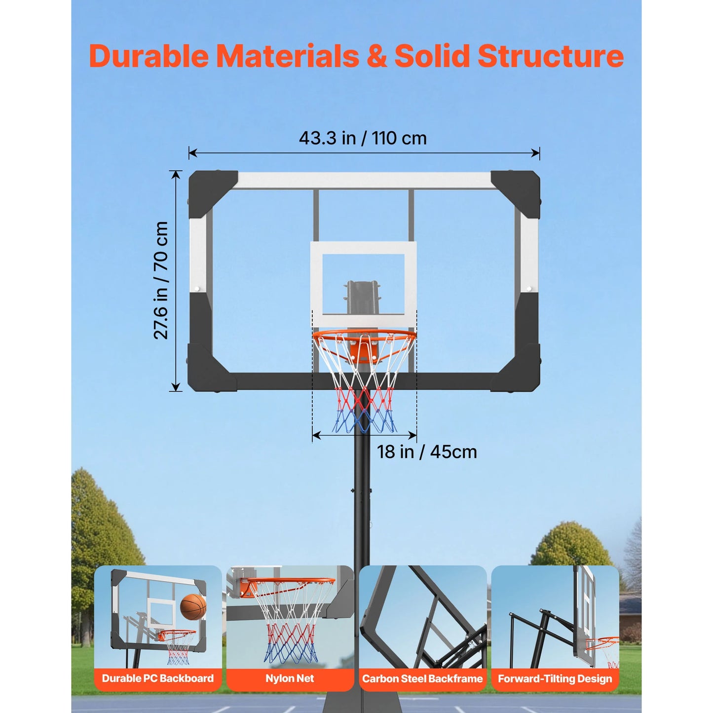 Portable Basketball Stand With Adjustable Height And Polycarbonate Backboard