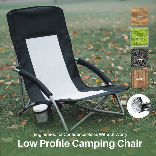 JHK Portable Lightweight Folding Beach Chair With Mesh Back And Cup Holder