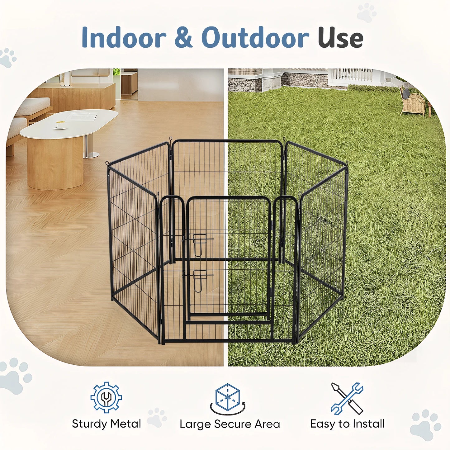 JHK Foldable Metal Dog Playpen For Indoor Outdoor Use Versatile