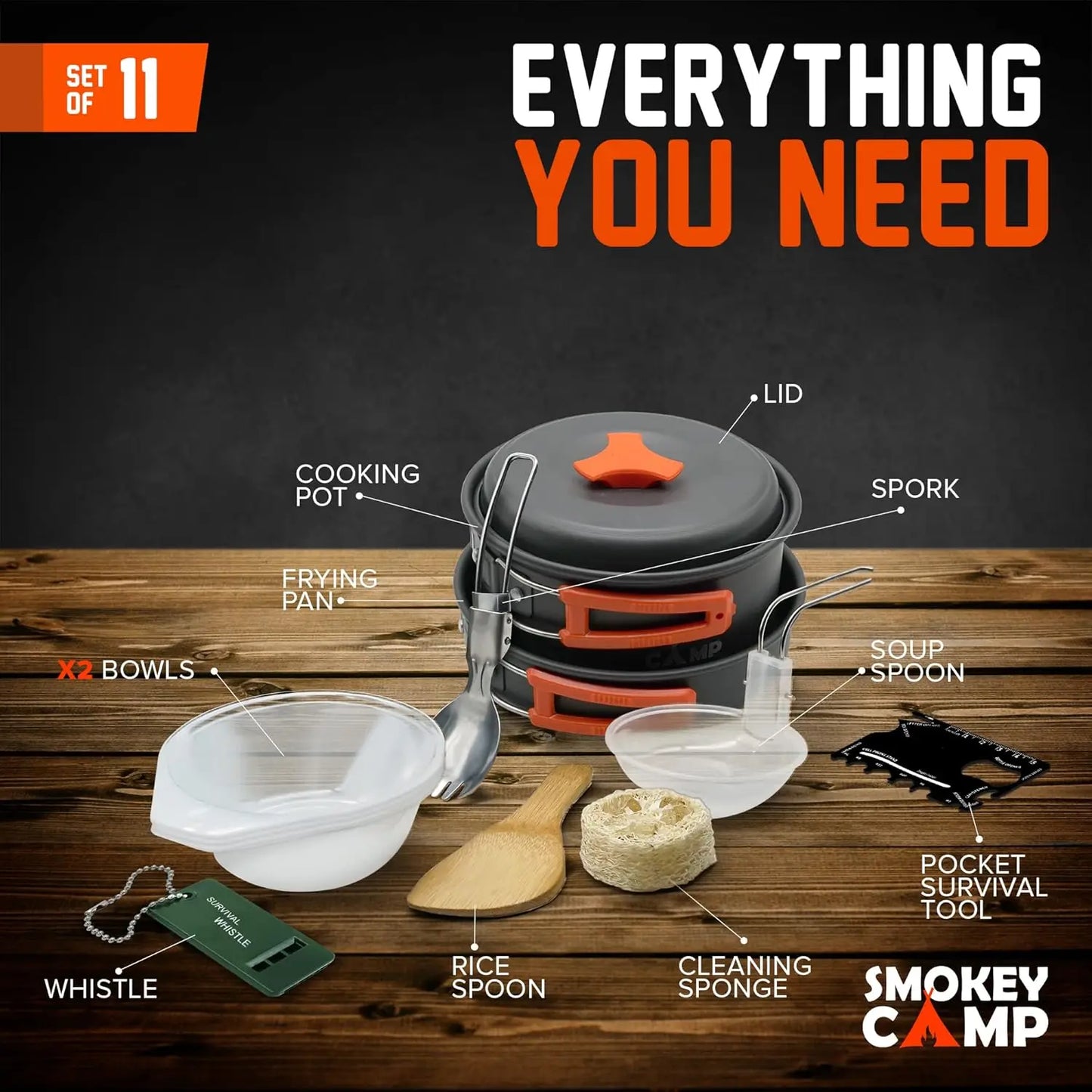 Camping Cookware Mess Kit Set With Stove Portable Nonstick
