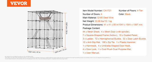 SucceBuy Stainless Steel Detachable Cat Cage With Ramp Ladder