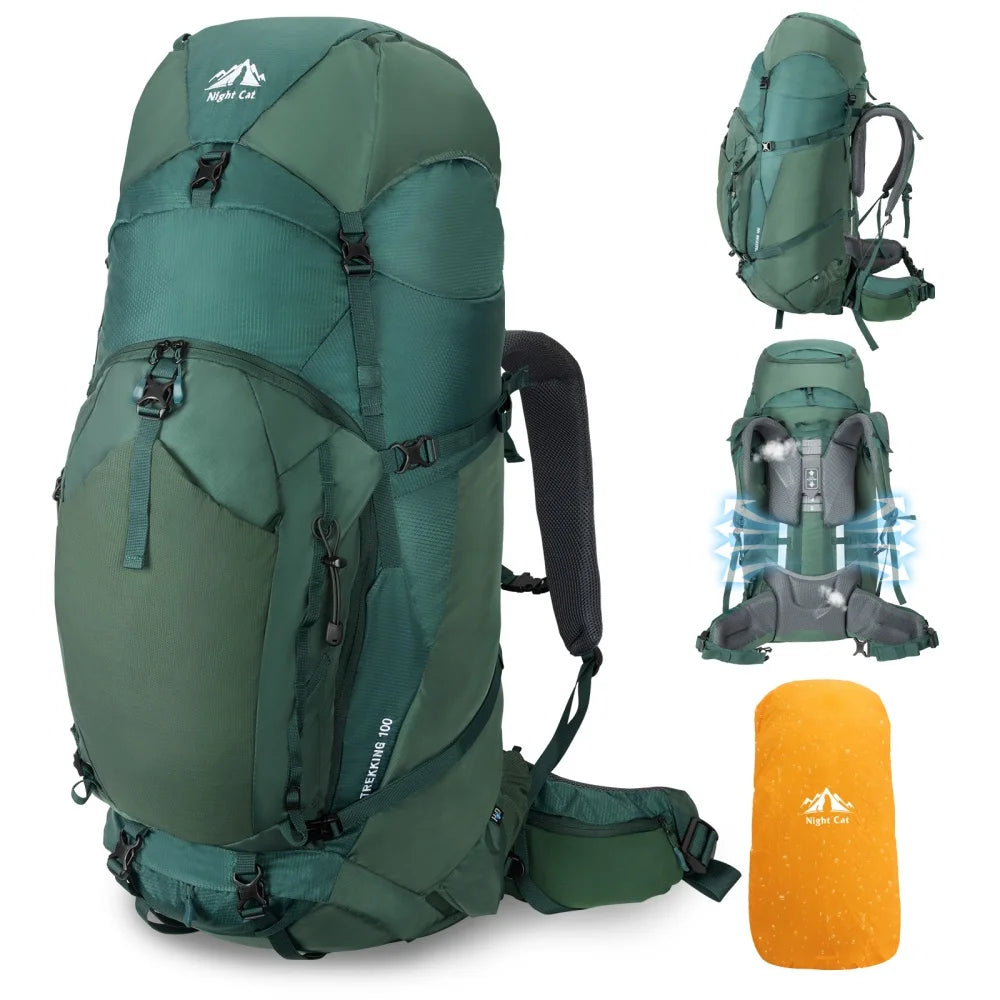Night Cat Internal-frame Hiking Backpack: 100L Large Camping Backpack for Men Women Hiking Climbing Traveling Waterproof Rain Cover