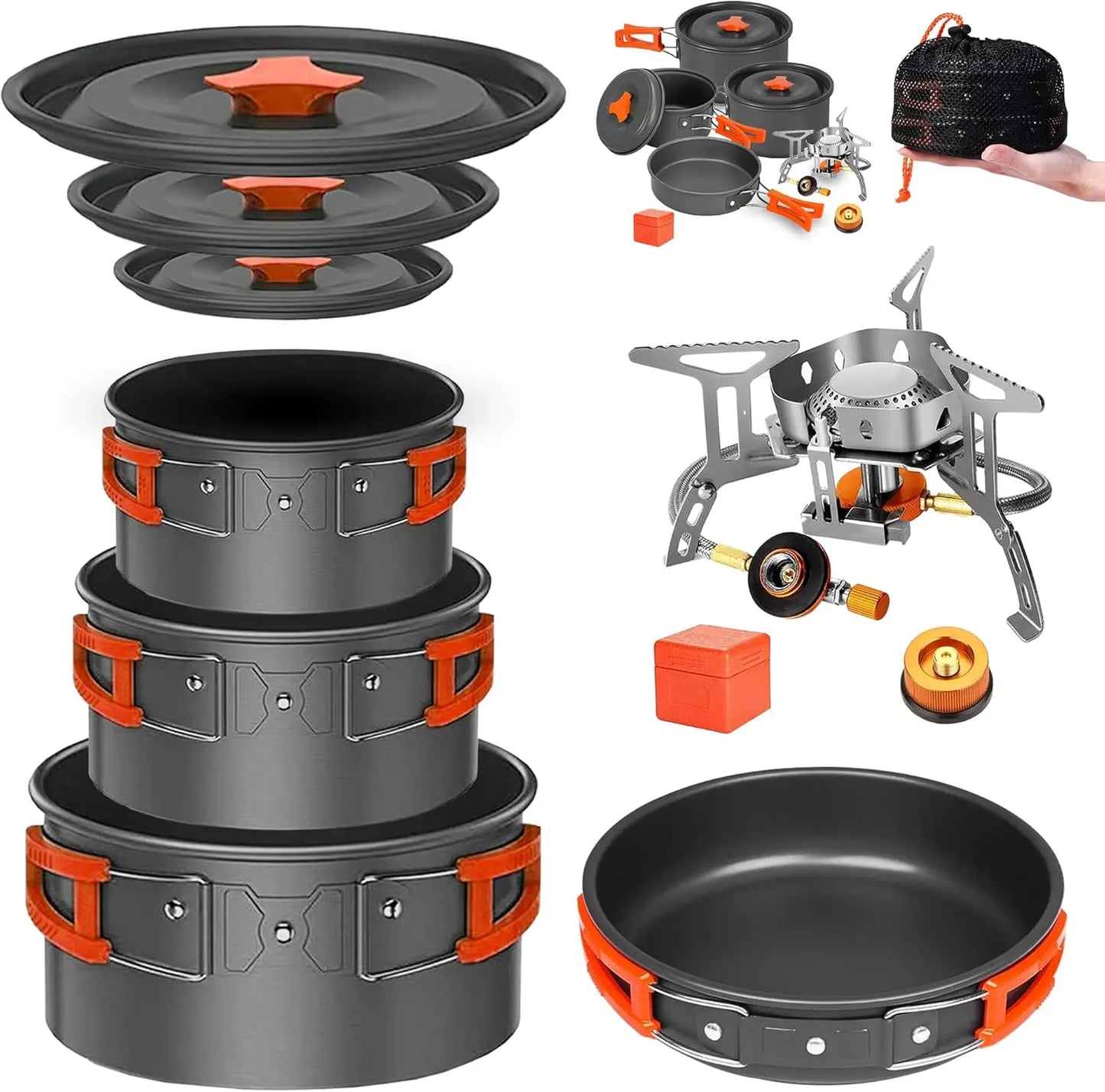 Camping Cookware Mess Kit Set With Stove Portable Nonstick