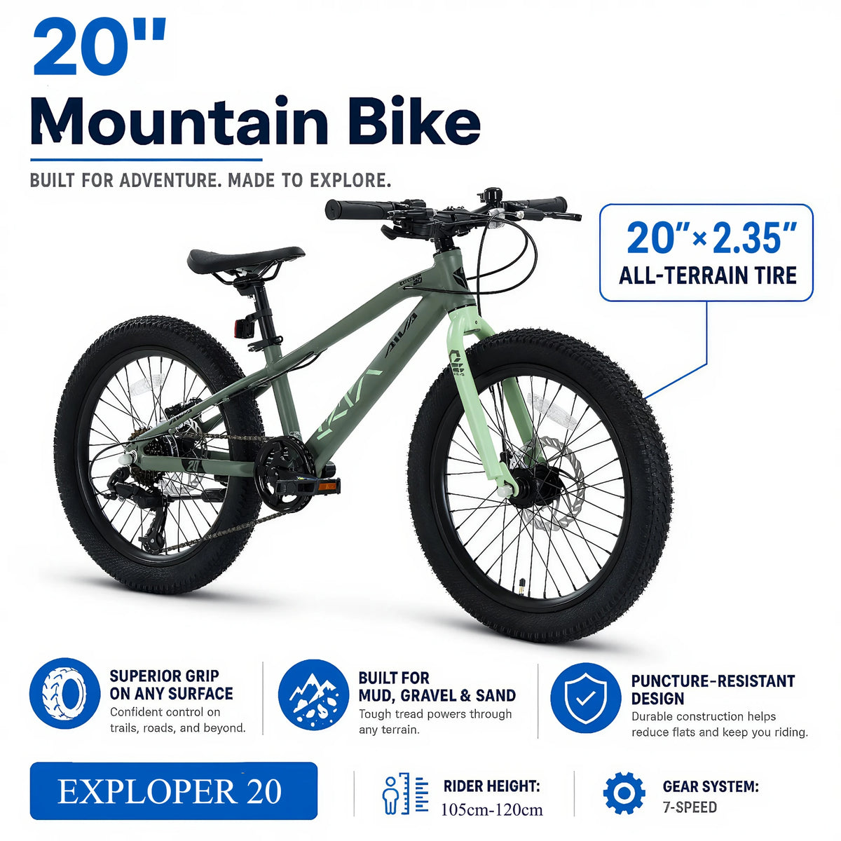 AIVA Kids Bicycle With Seven Speed Gearing And Disc Brakes