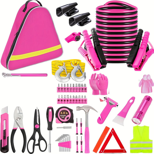 Car Emergency Kit With Jumper Cables And Auto Tools Roadside