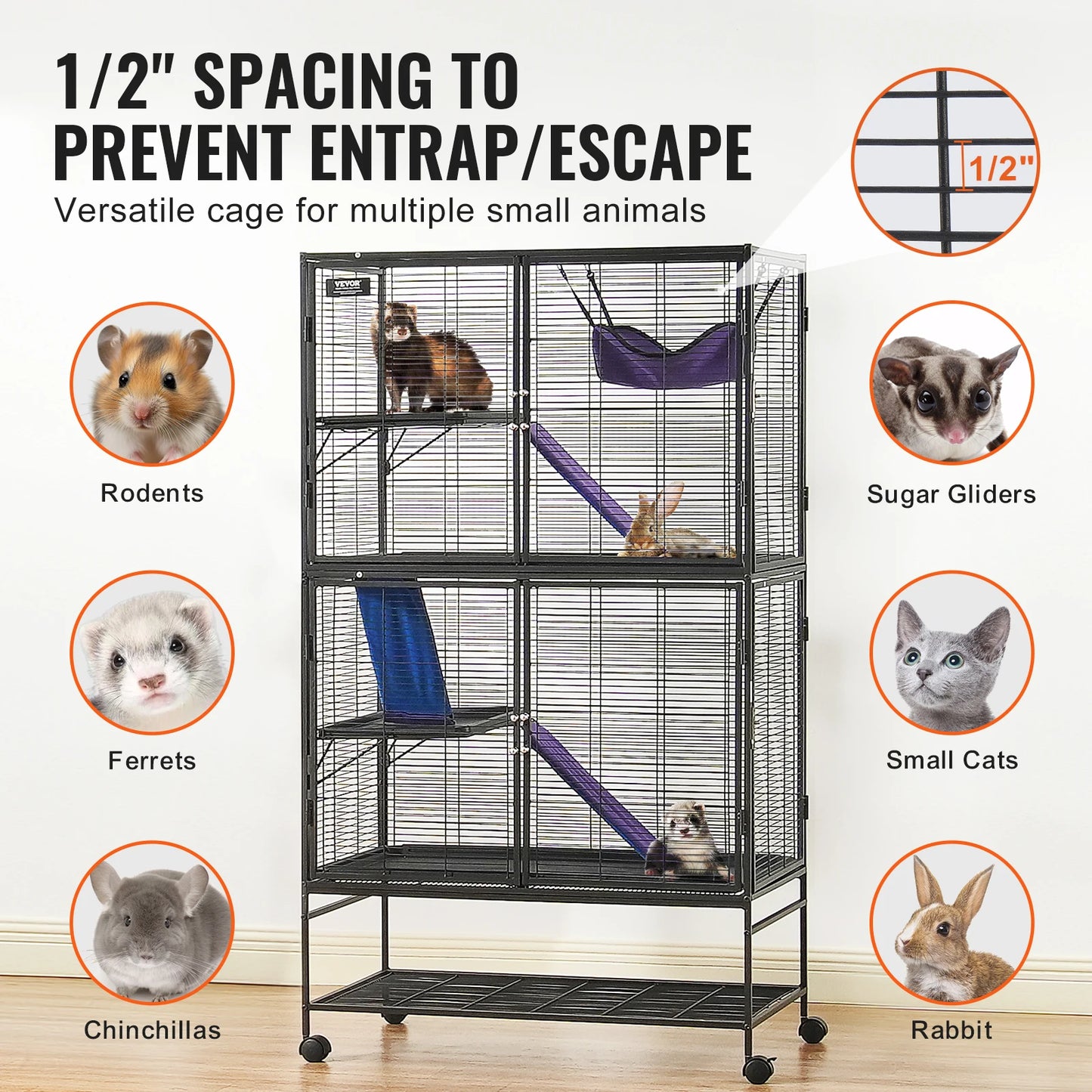 SucceBuy Rolling Metal Ferret Cage 4-Tier Critter Nation Cage
