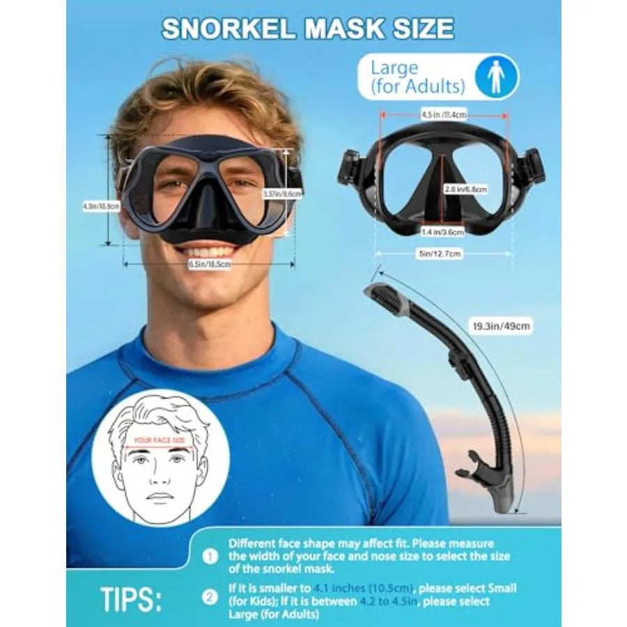Dry Snorkel Set Panoramic Wide View Anti Fog Scuba Mask