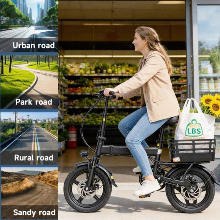Folding Electric Bike 500W Peak Motor 432Wh Battery Rear Basket