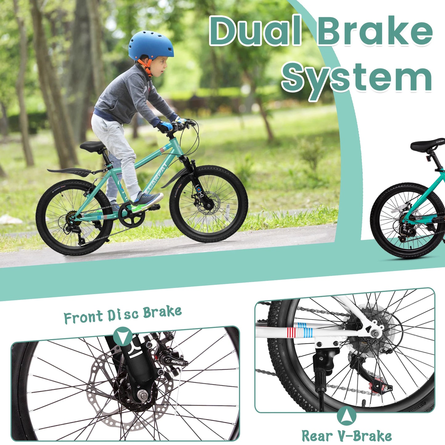 Ecarpat Kids Mountain Bike 7-Speed Front Suspension Disc V-Brake