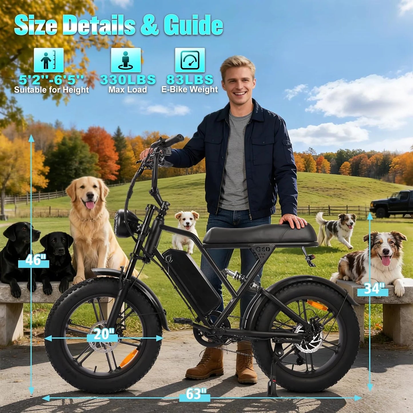 20 Inch Adult E-Bike 1000W Brushless Motor Electric Bicycle 48V15AH Battery Road & Off-road Mountain Ebike