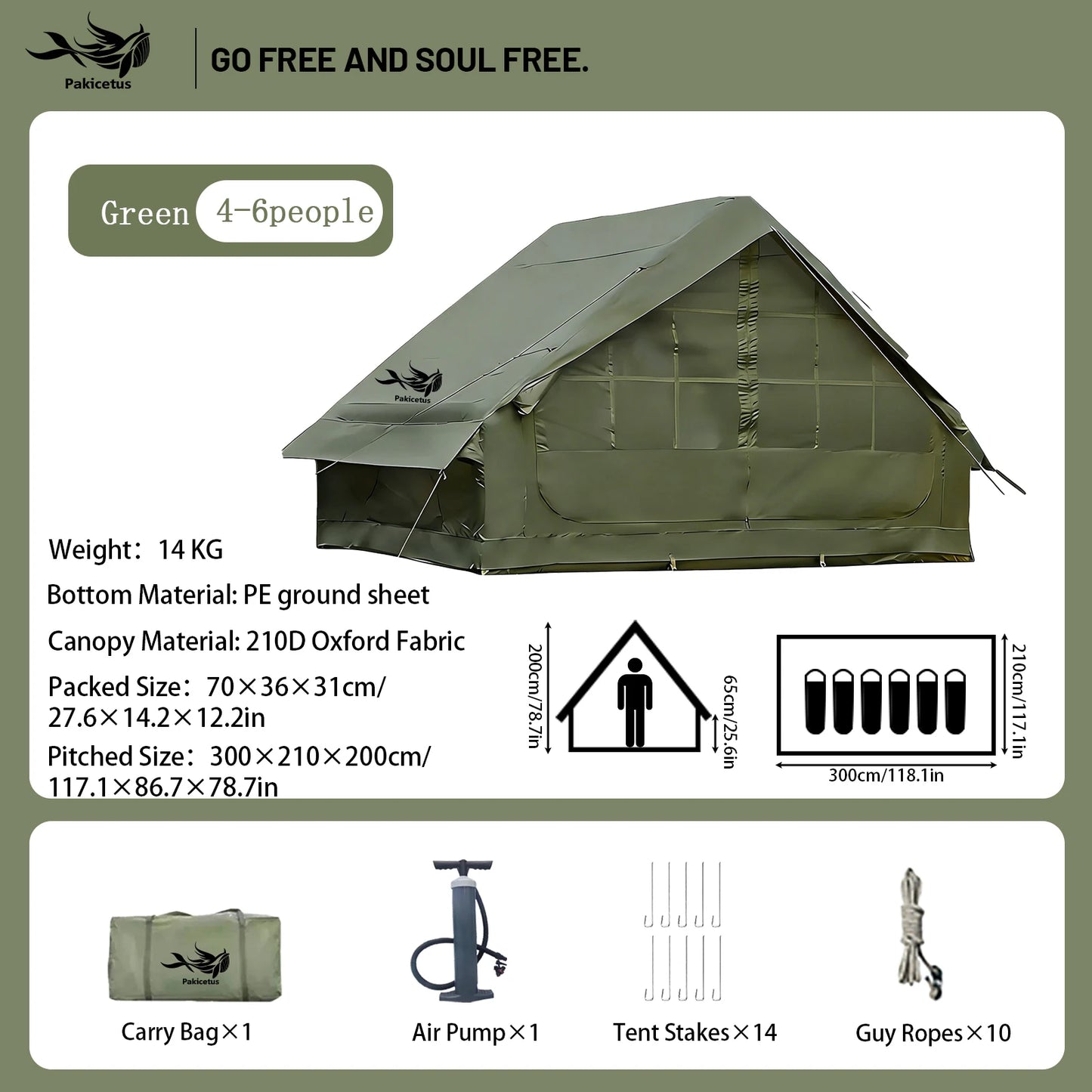 Pakicetus Quick Setup Inflatable Camping Tent Waterproof Family Tent