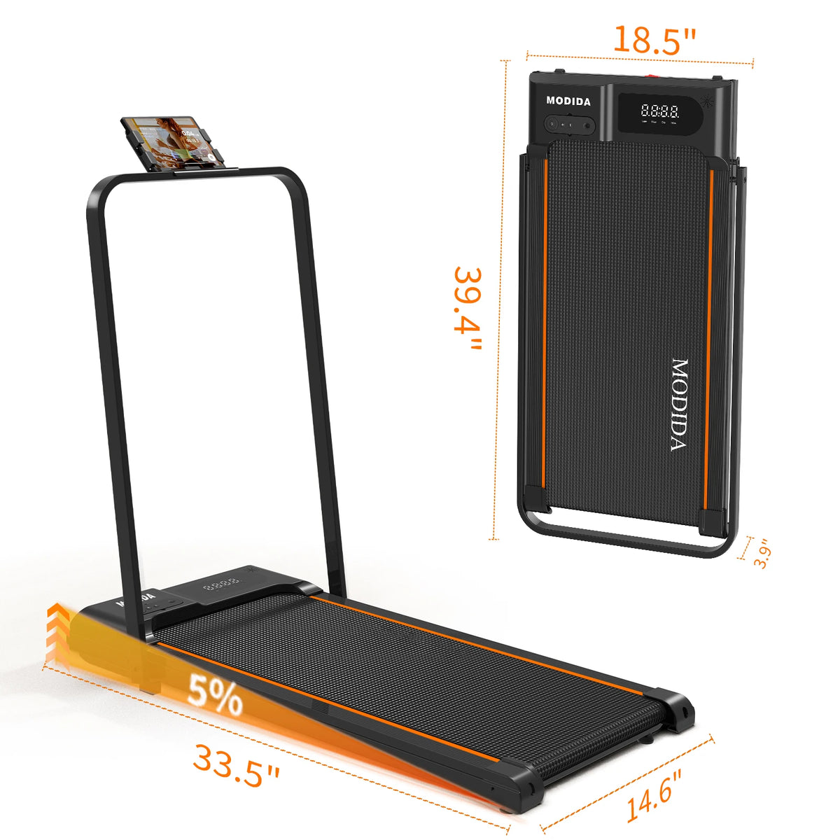 MODIDA Walking Pad Treadmill With Foldable Handrail And Quiet Motor