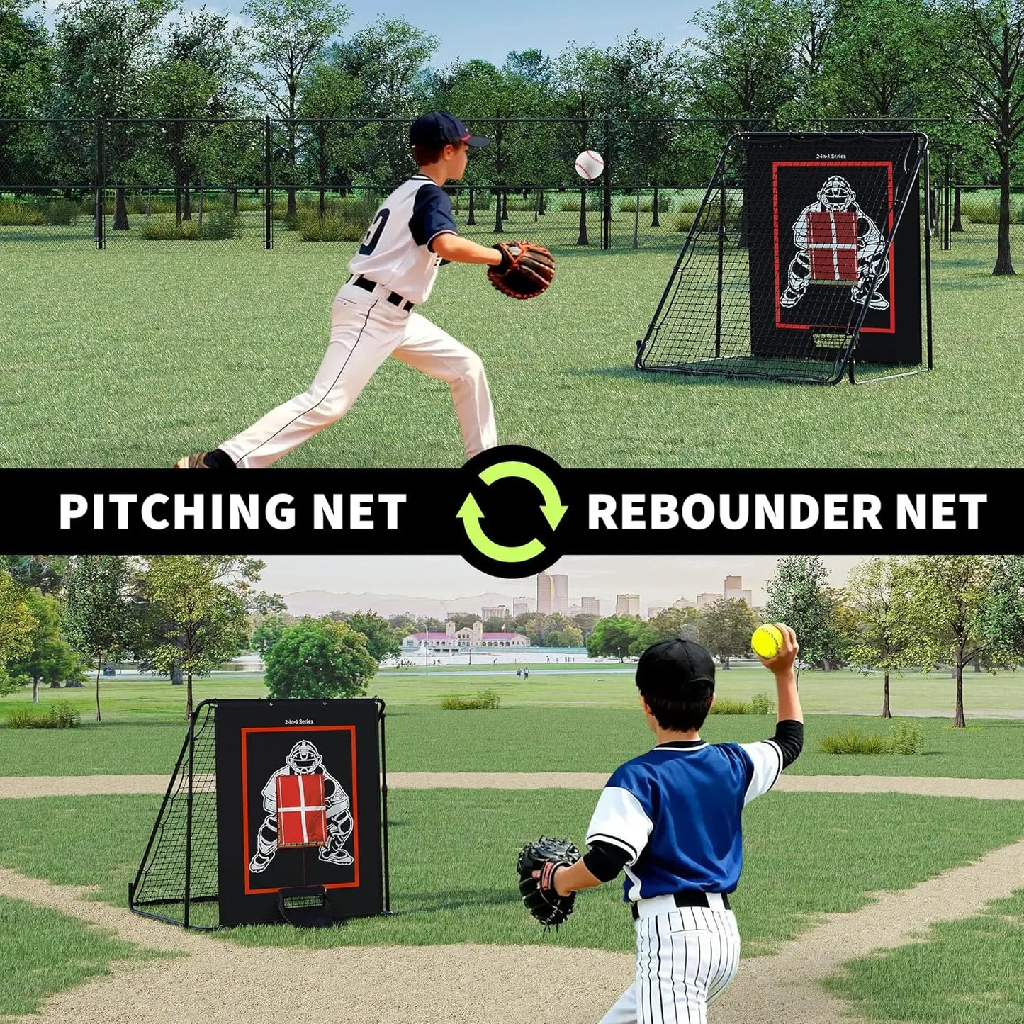 HiMISS Baseball Pitching and Rebounder Net 2 in 1 Trainer