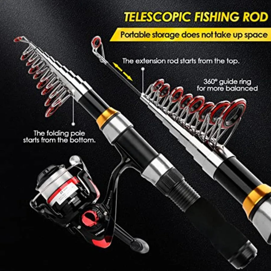 Telescopic Fishing Rod Spinning Reel Combo Portable Set With Bag