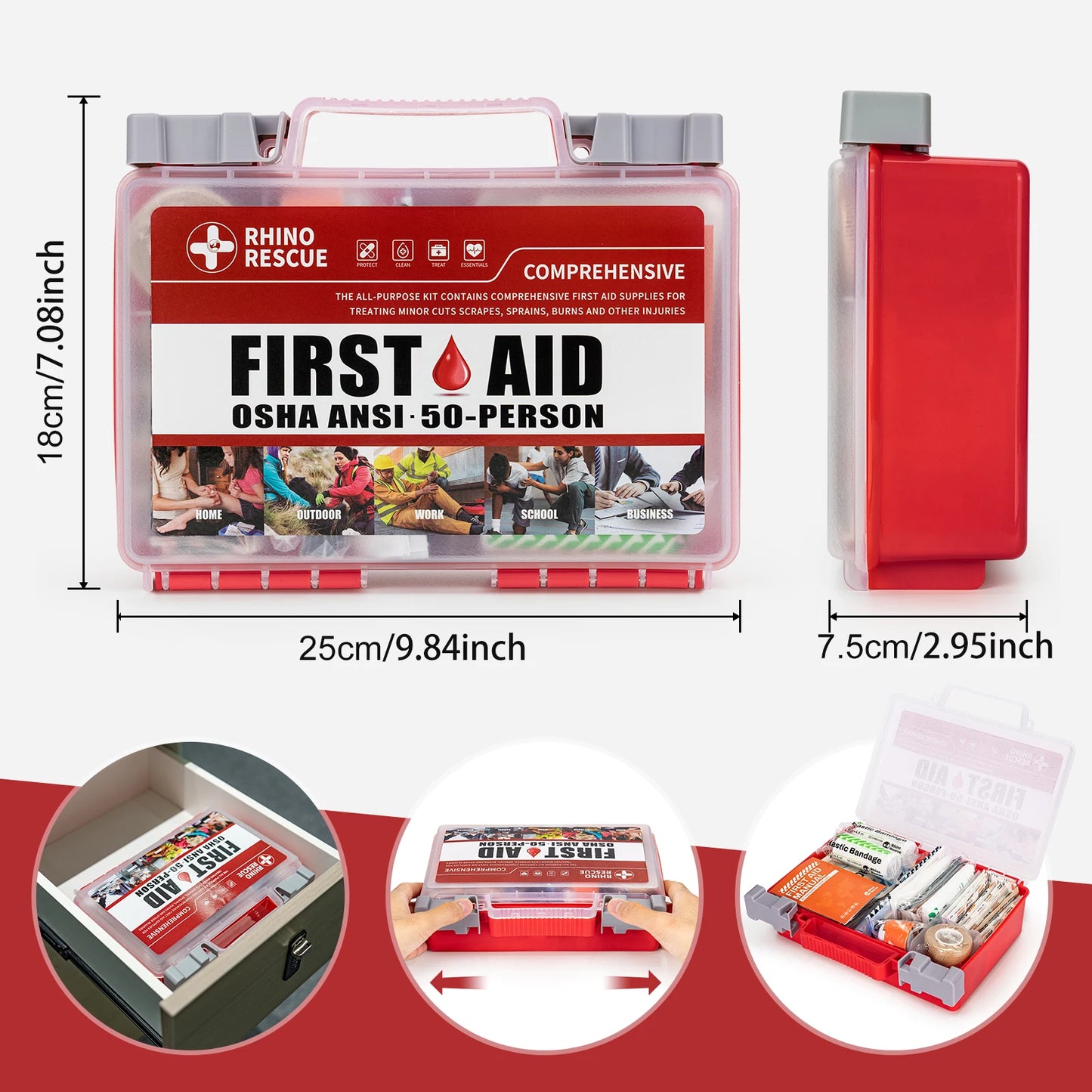 Rhino Rescue Full-Feature First Aid Kit For Home Office Travel