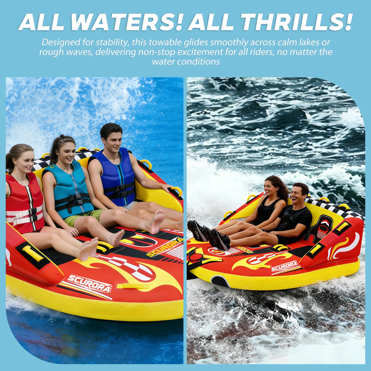 Three Person Towable Inflatable Tube for Boating and Water Sports