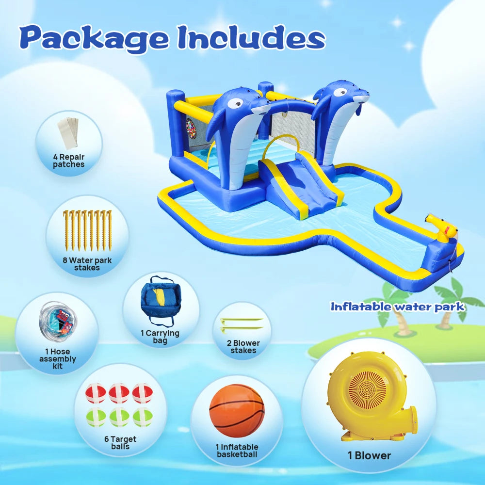 Inflatable 6-in-1 Water Park With Slide Sprinkler Target Games