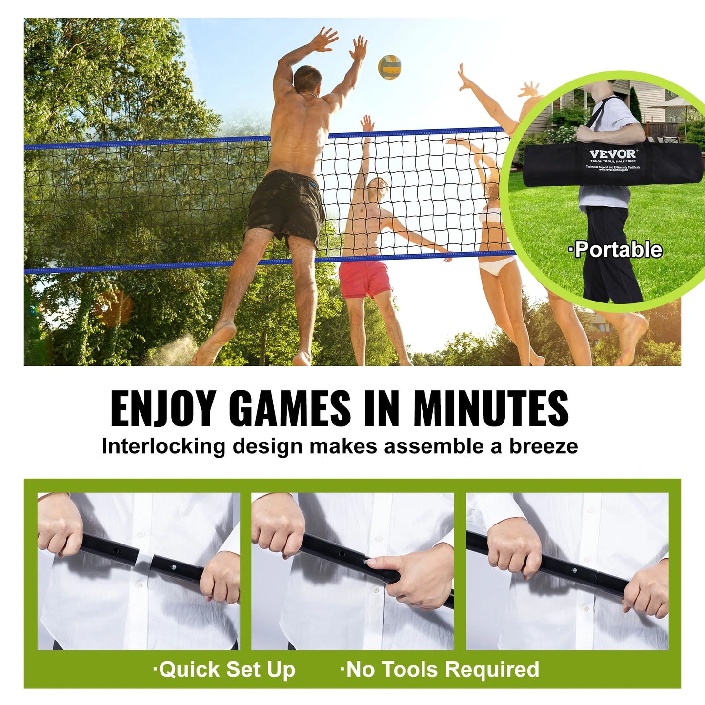 SucceBuy Outdoor Volleyball Net System With Adjustable Height Poles And PVC Pump