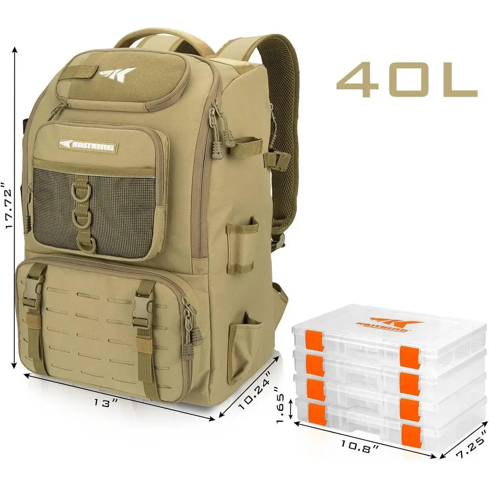 Water-Resistant Tackle Backpack With Rod Holder And Four Boxes
