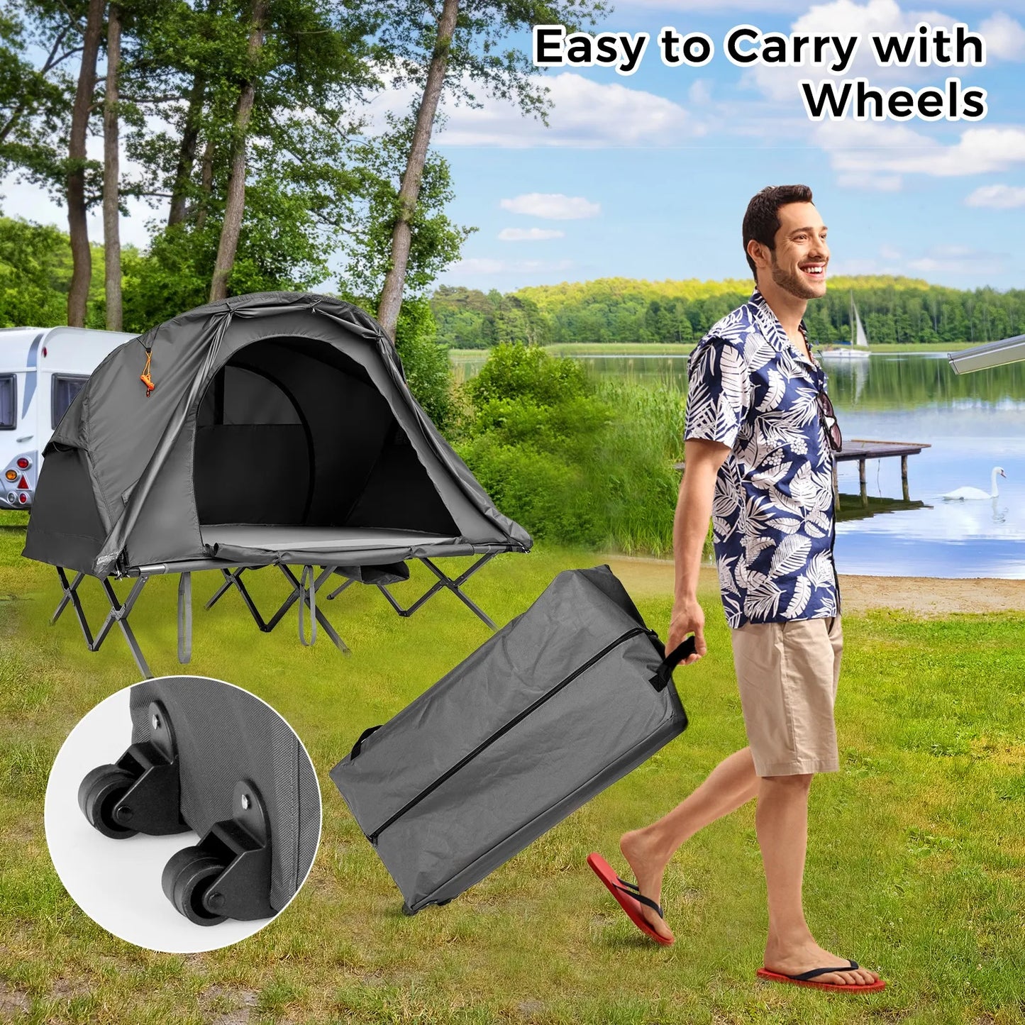 Outdoor Two Person Camping Tent Cot with External Cover
