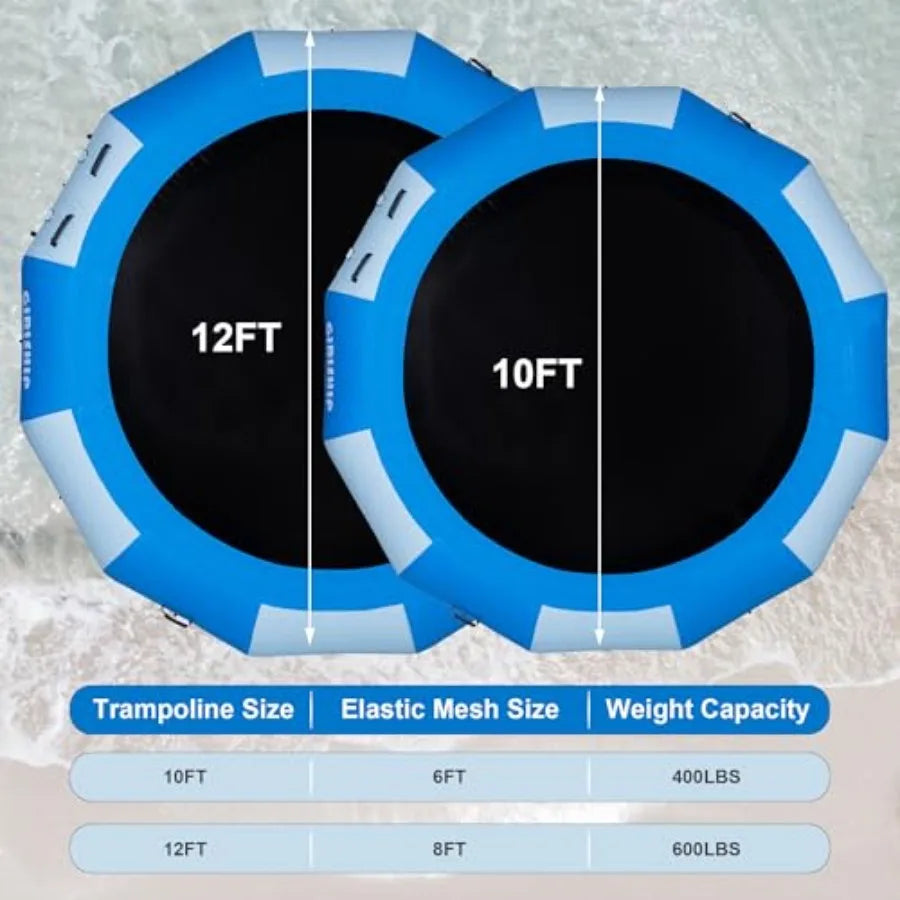 Inflatable Water Trampoline 12FT Floating Bounce Platform for Lake and Pools Adults Portable Swim Equipment with Rope Ladder No
