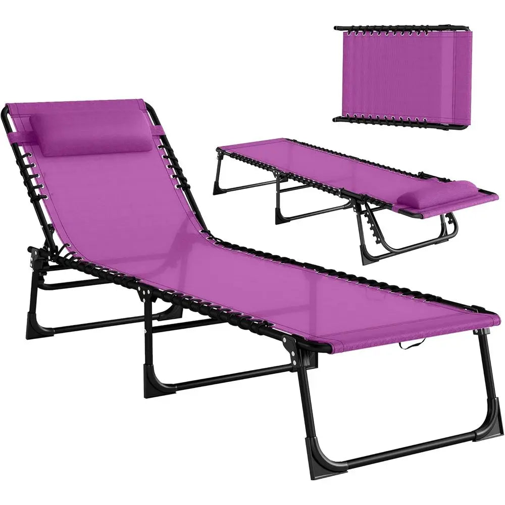 Folding Chaise Lounge Chair With Four Position Reclining Mesh Seat