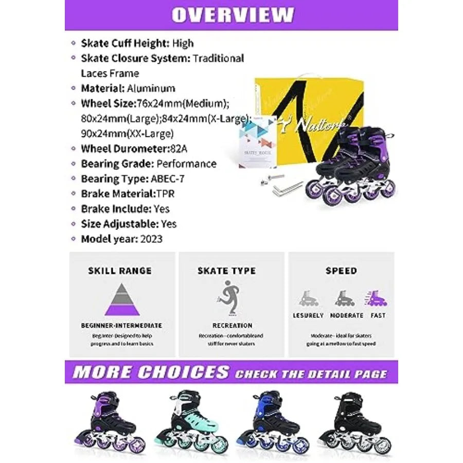 Inline Skates For Men Women And Youth Adjustable Durable Comfort