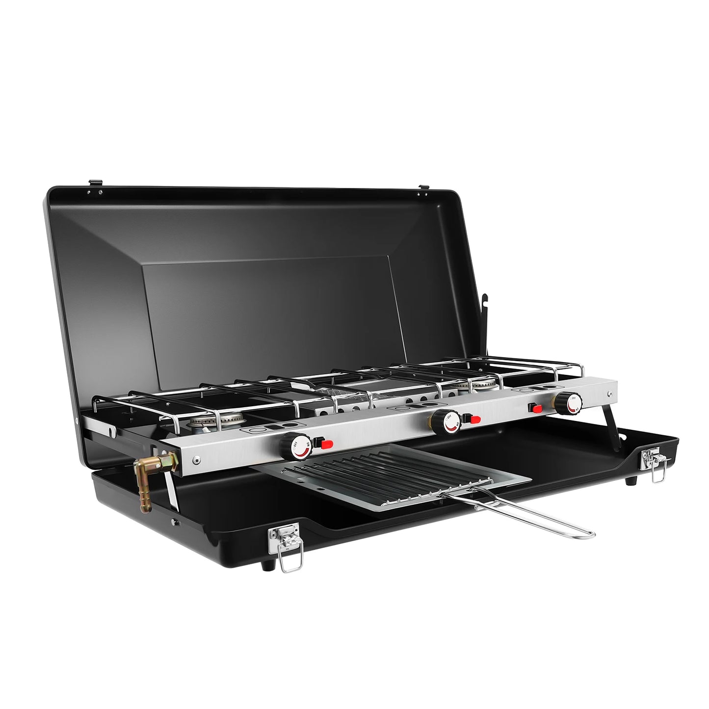 Portable 3 Burner Gas Camping Stove 4.5KW Piezo Ignition