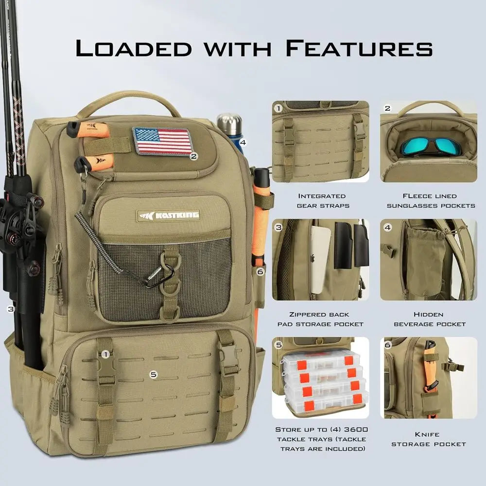 Water-Resistant Tackle Backpack With Rod Holder And Four Boxes
