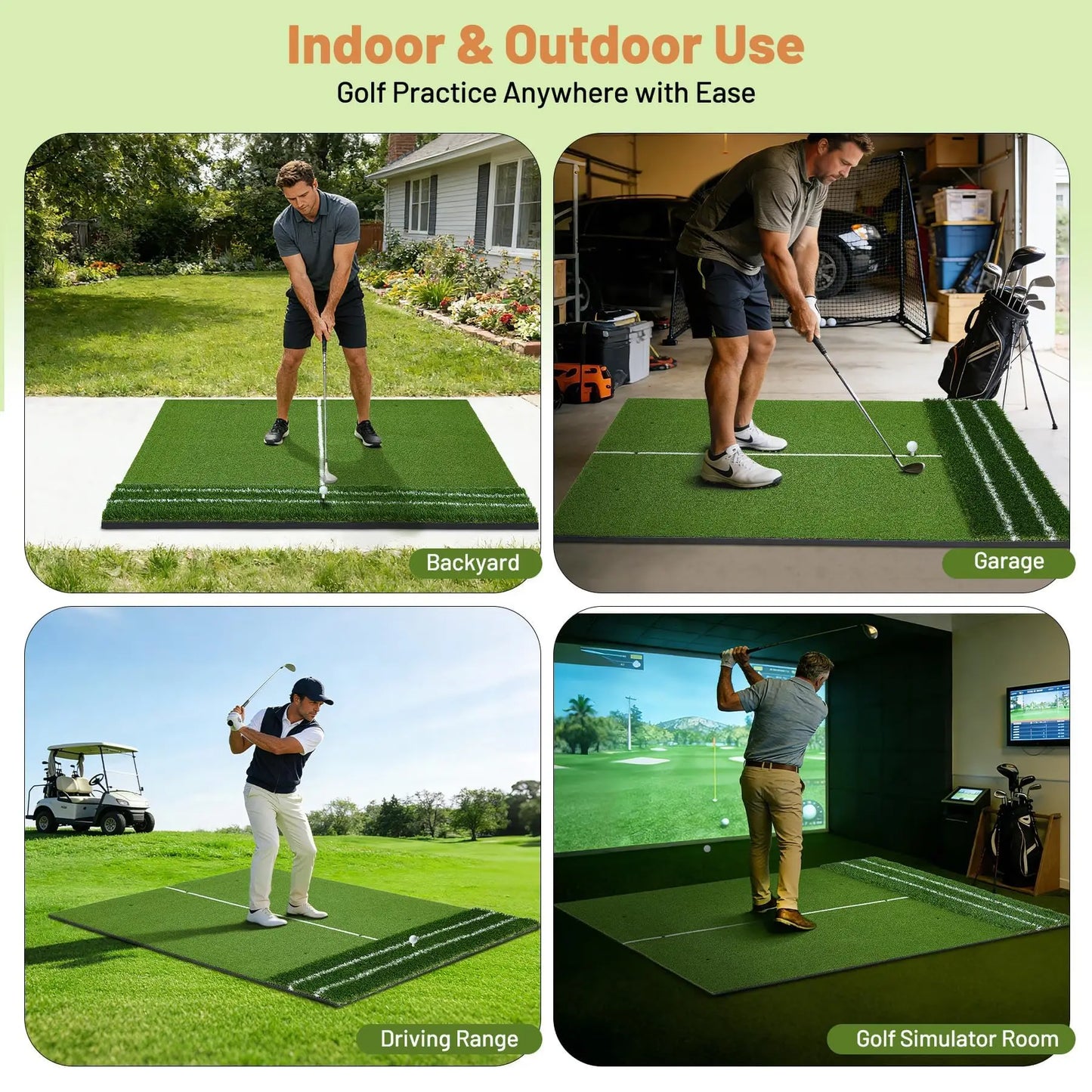 HiMISS Dual Turf Golf Practice Mat With Alignment Lines Backyard