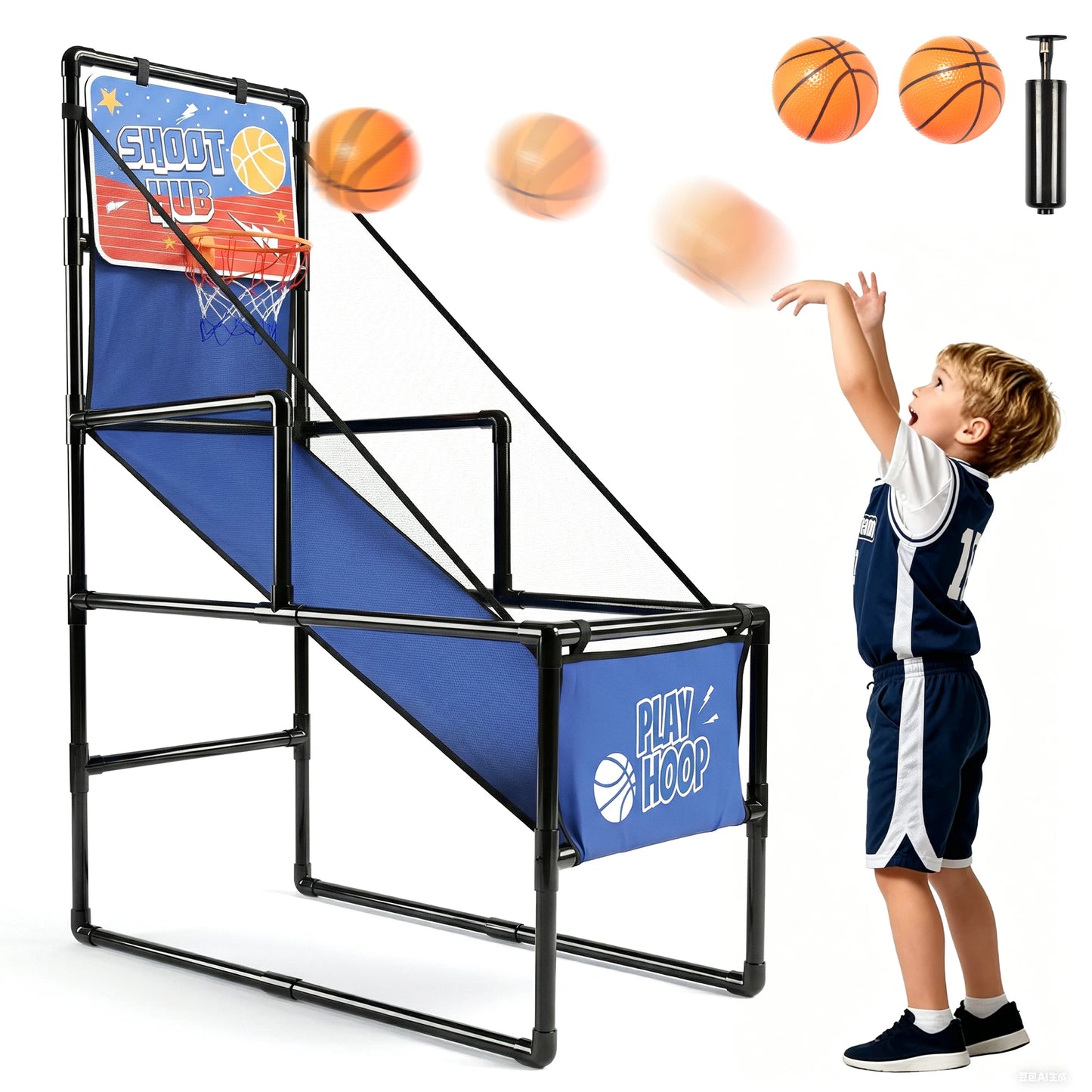 Kids Indoor Basketball Arcade Game With Foldable Hoop And Pump