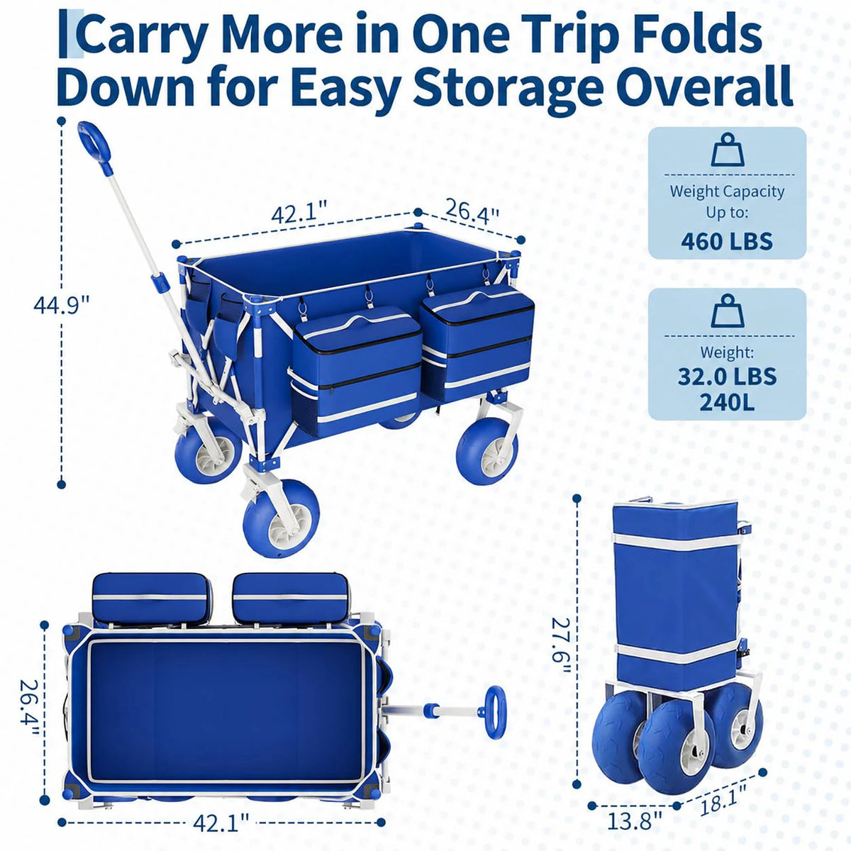 HiMISS Heavy Duty Folding Beach Wagon With All Terrain Wheels