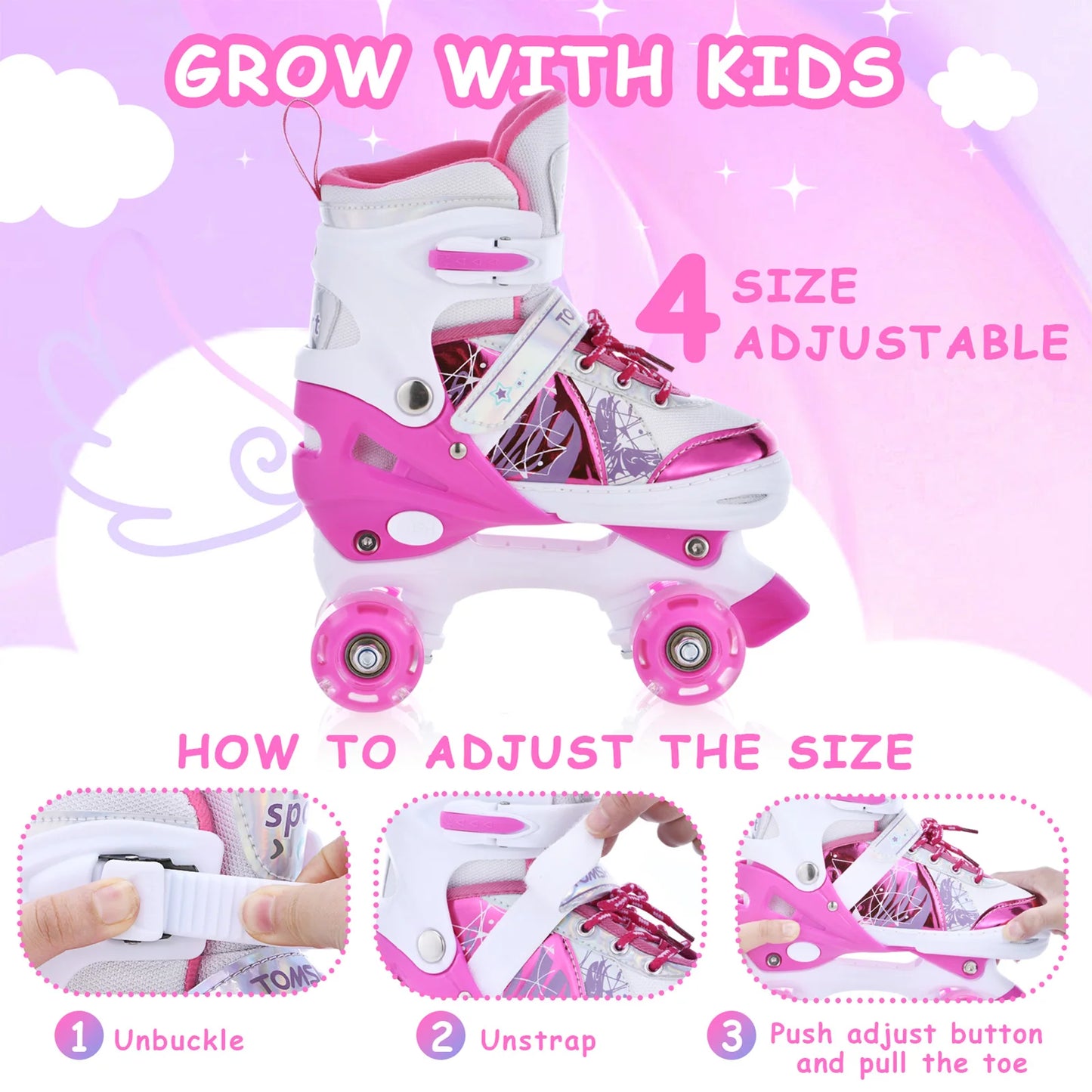 Kids Light Up Luminous Roller Skates With Adjustable Fit