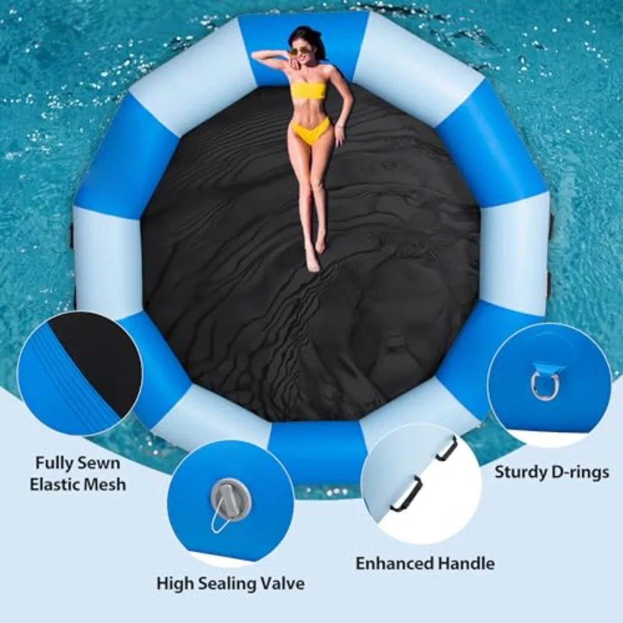 Inflatable Water Trampoline 12FT Floating Bounce Platform for Lake and Pools Adults Portable Swim Equipment with Rope Ladder No