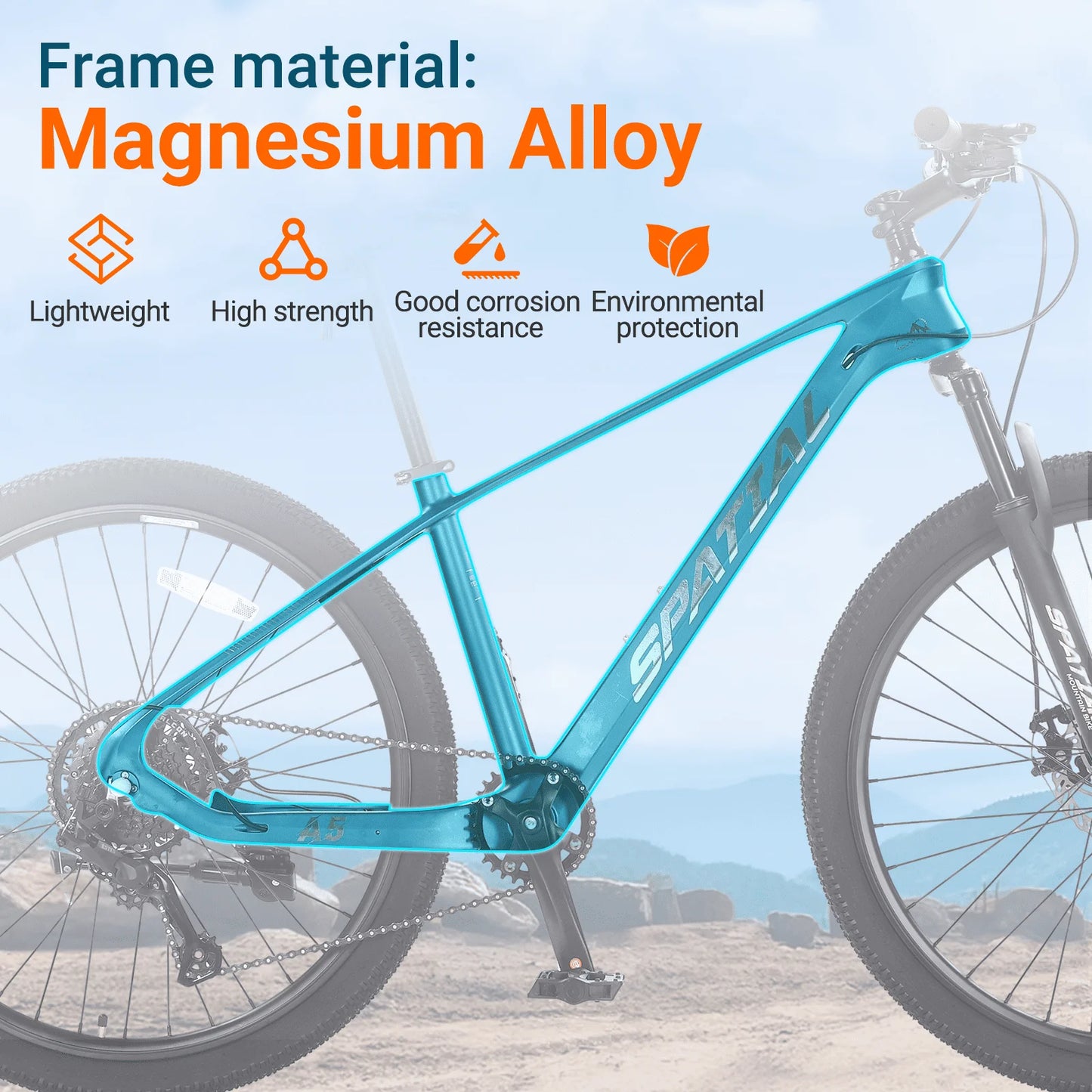 Spatial Magnesium Alloy Mountain Bike Hardtail With Front Suspension