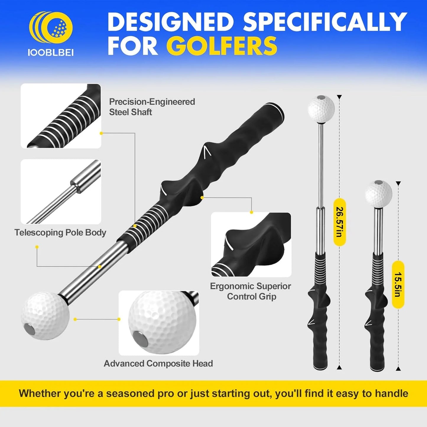 Retractable Golf Swing Trainer with Arm Band - Click Stick Golf Training Aid, Right/Left -Handed Golf Swing Practice Stick for Chipping & Hitting, Portable Indoor Outdoor Golf Practice Stick