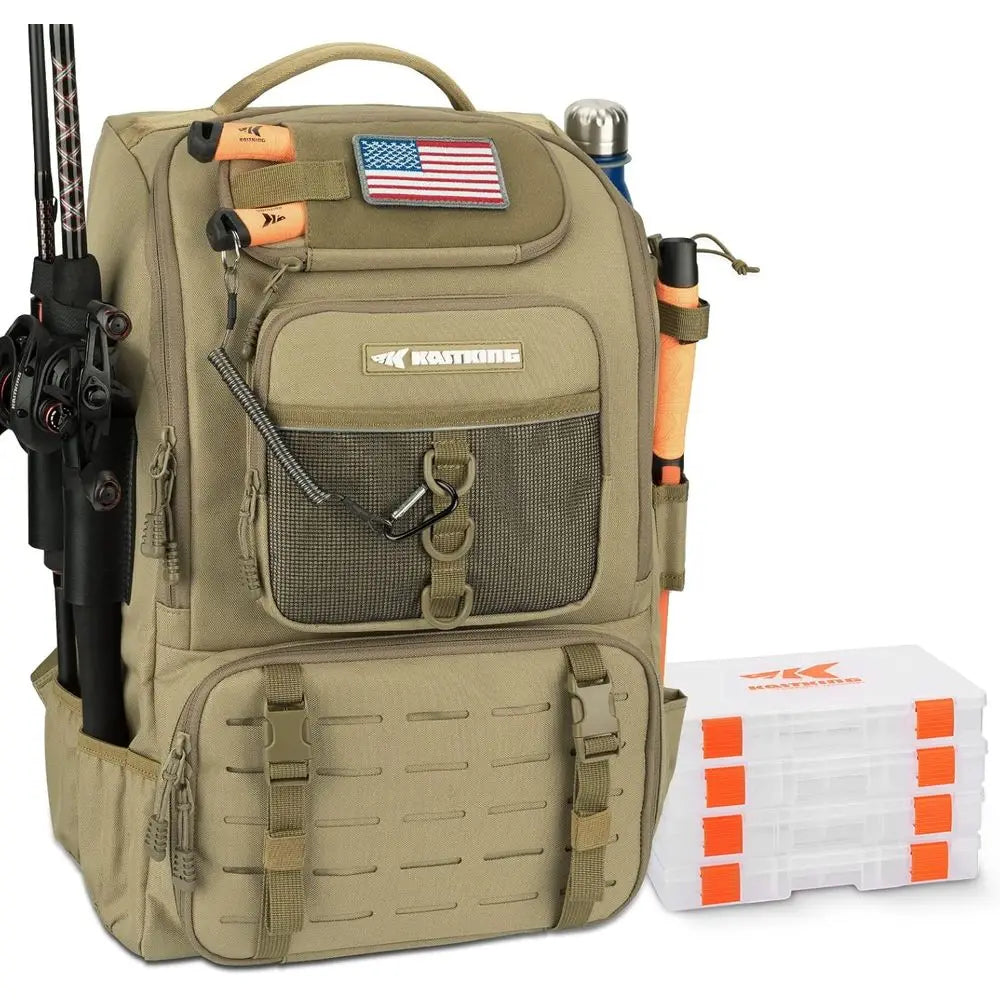 Water-Resistant Tackle Backpack With Rod Holder And Four Boxes